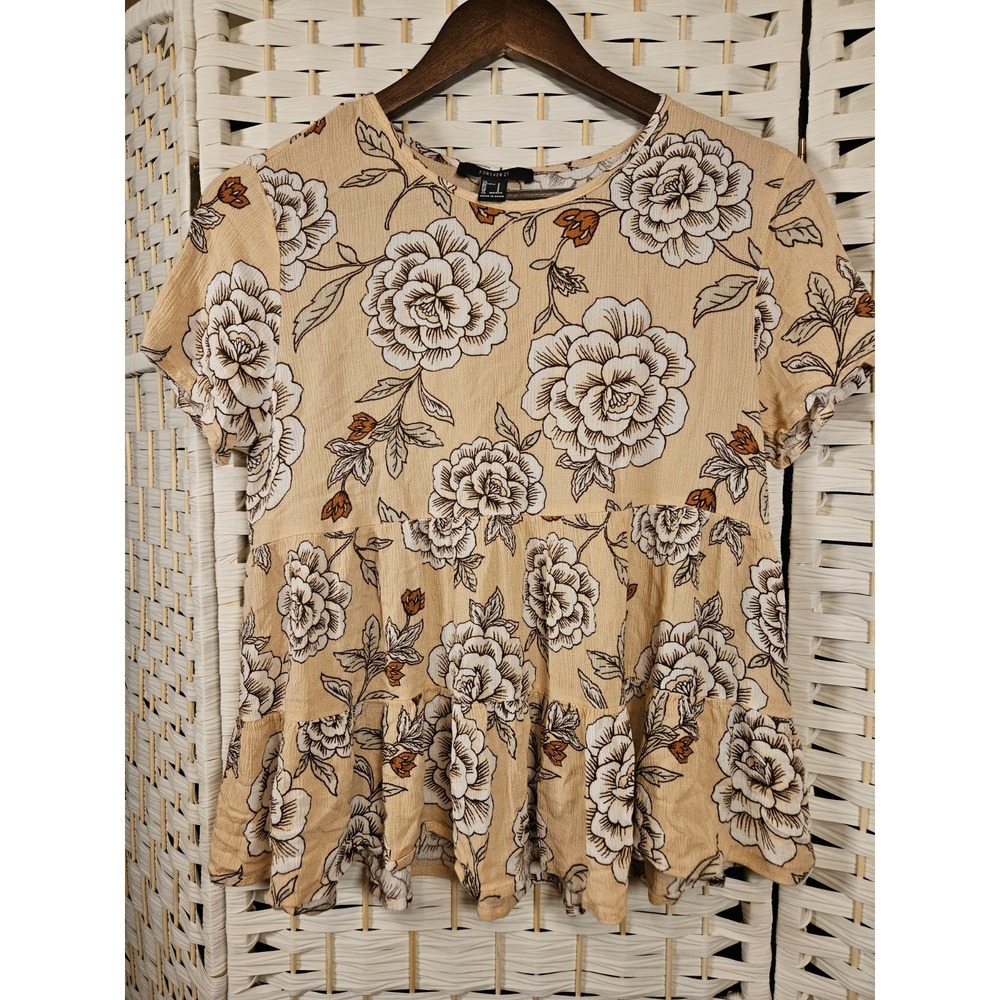 Forever 21 Peach Floral Womens Small Blouse Bloomcore Cottagecore